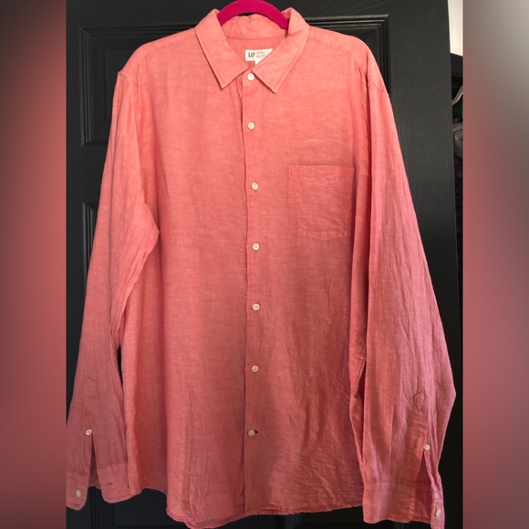 GAP Other - Men's GAP Long-Sleeve Linen Button-Up Shirt - Coral 
Size XL
EUC